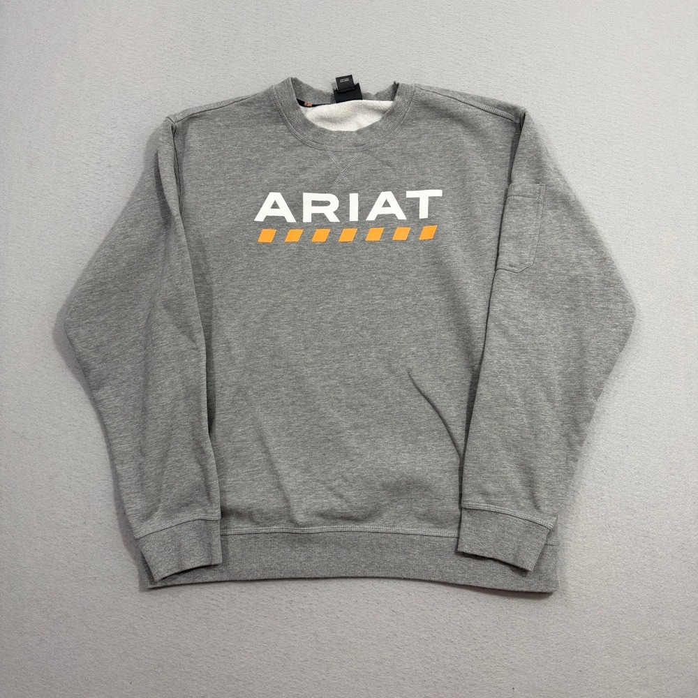 Ariat Sweatshirt Mens Large Gray Rebar Graphic Water Repellent Crewneck Pullover